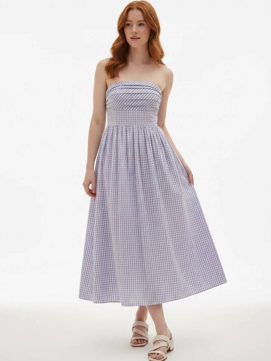 Cartolina Dresses & Skirts - Cartolina Chalmers Strapless Seersucker Midi Dress Wisteria Lavender Gingham M